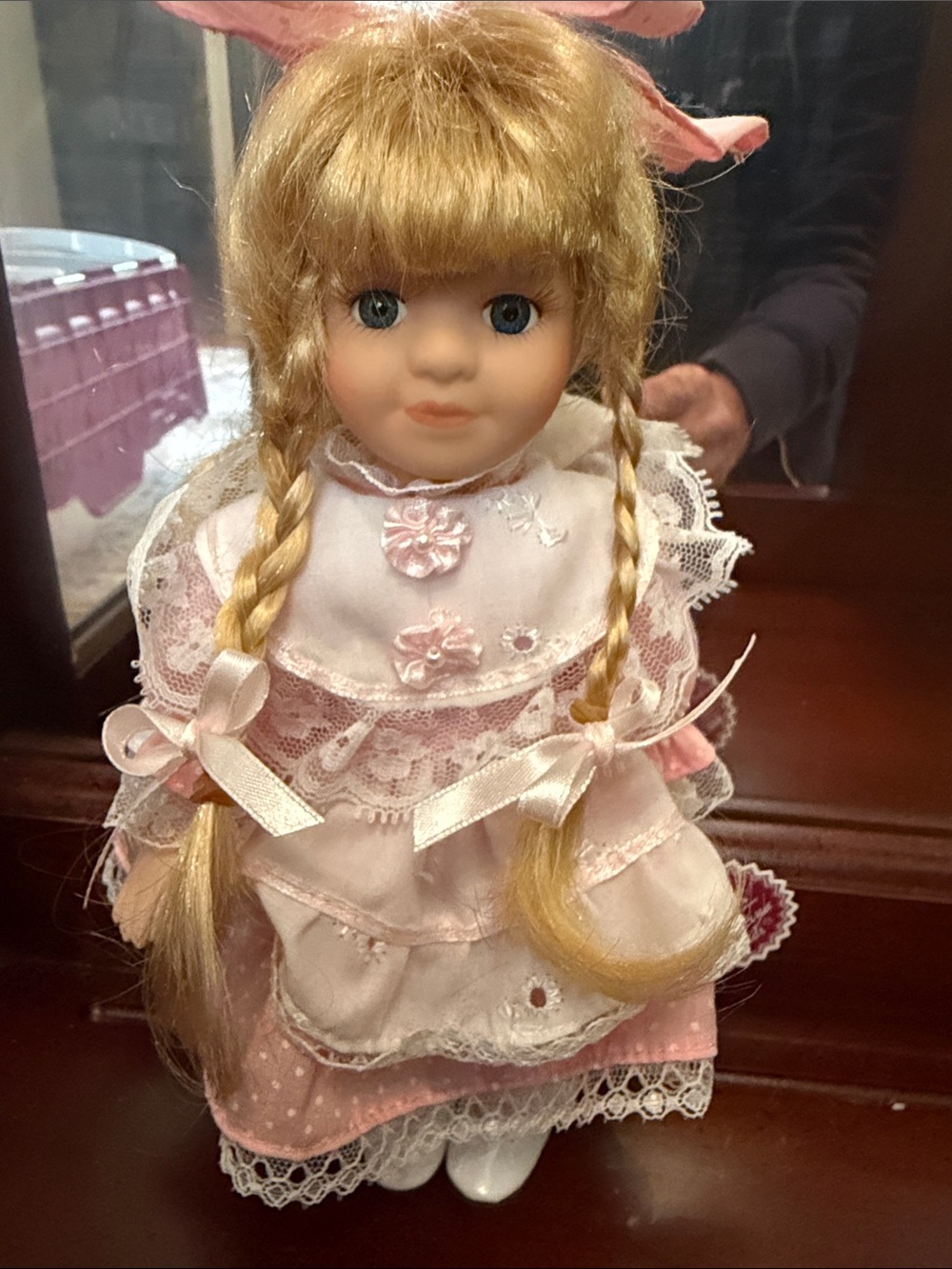 Classic Porcelain Doll in Pink Lace Dress